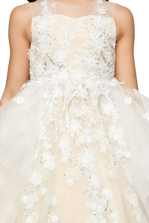 Girls Multi Color Lace Applique Sequin Train Tail Flower Girl Dress 2-16 - SophiasStyle.com